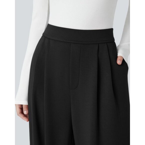 Halara High Waisted Pocket Wide Leg Work Pants Sz XL Womens Black Thick Soft Mat - Picture 14 of 16